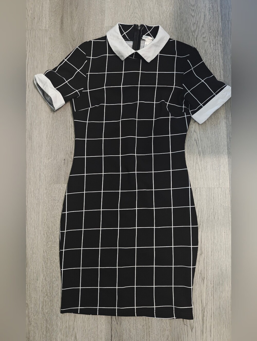 ReVamped Black White Plaid Collared Mini Dress Gothic Preppy M